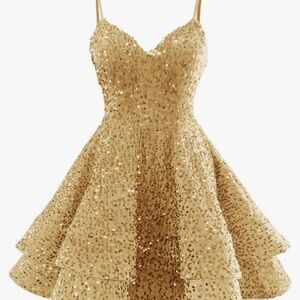Spaghetti Straps Sweetheart Stretch Satin Mini Dress Gold main image 0